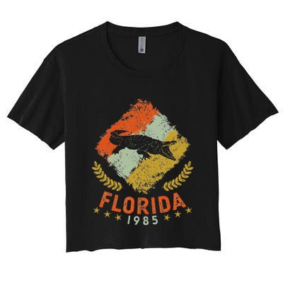 1985 Vintage Birthday Gift Florida Retro Alligator Crop Top