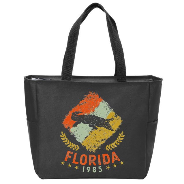 1985 Vintage Birthday Gift Florida Retro Alligator Zip Tote Bag