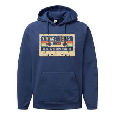 1972 Vintage Cassette Tape 50th Birthday Performance Fleece Hoodie