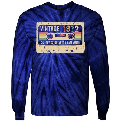 1972 Vintage Cassette Tape 50th Birthday Tie-Dye Long Sleeve Shirt