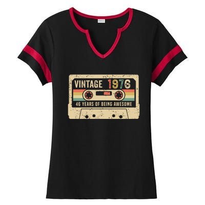 1976 Vintage Cassette Tape 46th Birthday Ladies Halftime Notch Neck Tee