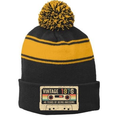 1976 Vintage Cassette Tape 46th Birthday Stripe Pom Pom Beanie