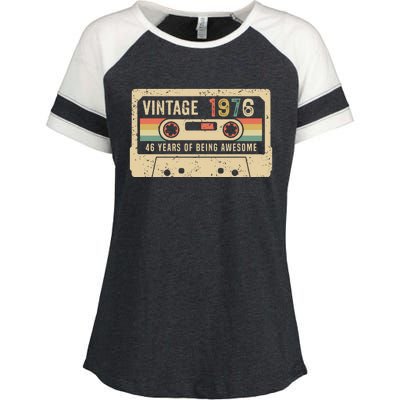 1976 Vintage Cassette Tape 46th Birthday Enza Ladies Jersey Colorblock Tee