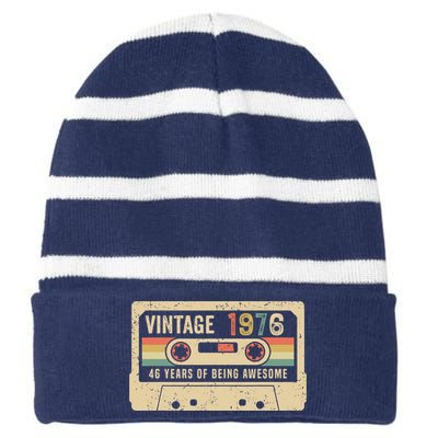 1976 Vintage Cassette Tape 46th Birthday Striped Beanie with Solid Band