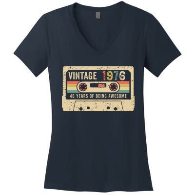 1976 Vintage Cassette Tape 46th Birthday Women's V-Neck T-Shirt