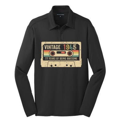 1945 Vintage Cassette Tape 77th Birthday Silk Touch Performance Long Sleeve Polo