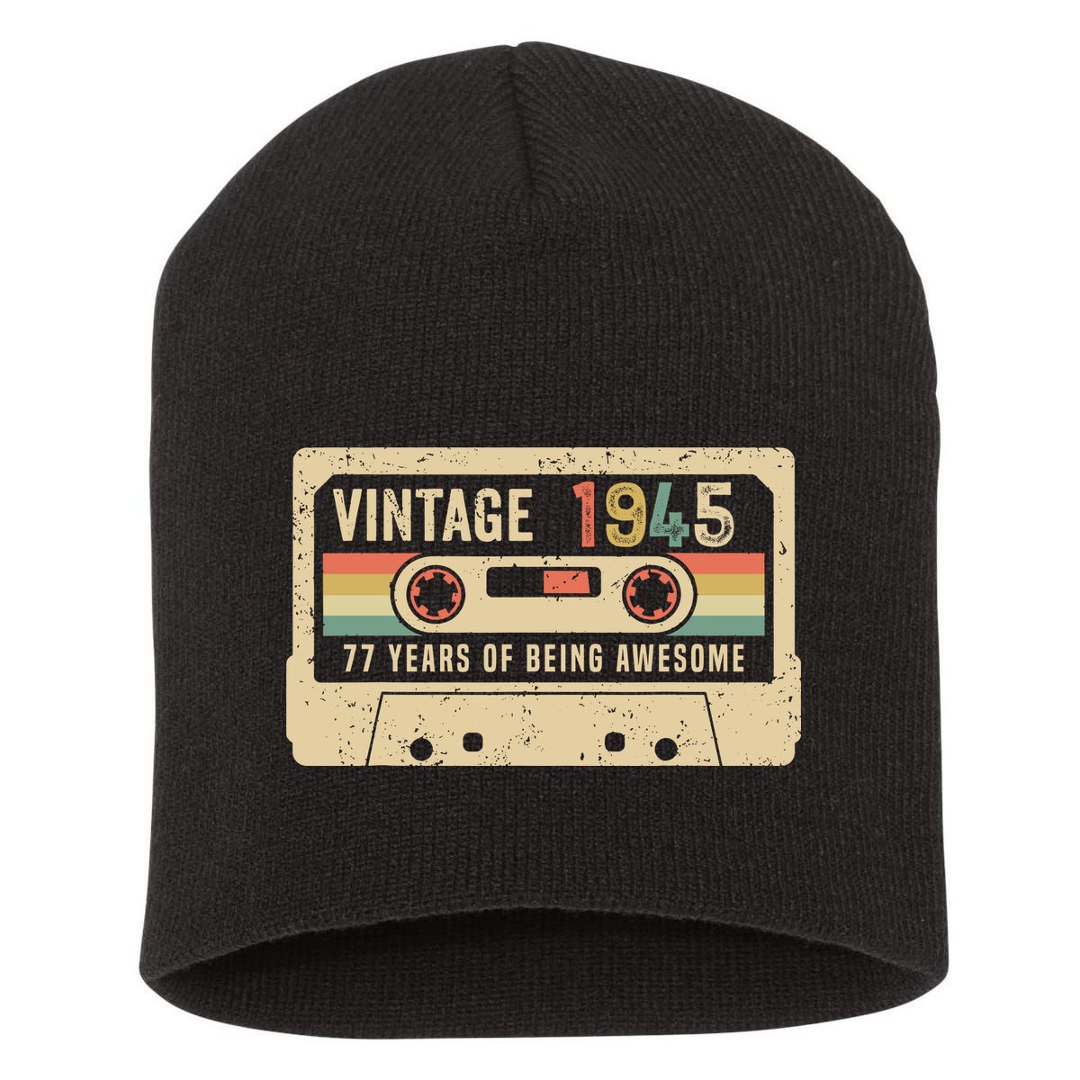 1945 Vintage Cassette Tape 77th Birthday Short Acrylic Beanie