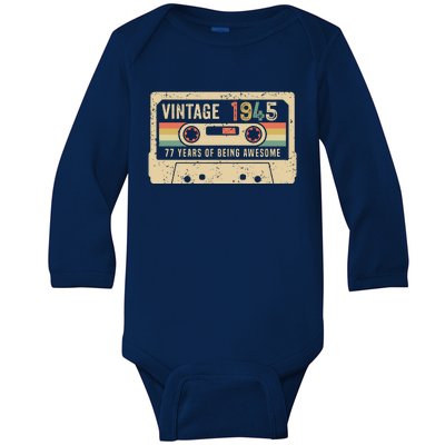 1945 Vintage Cassette Tape 77th Birthday Baby Long Sleeve Bodysuit