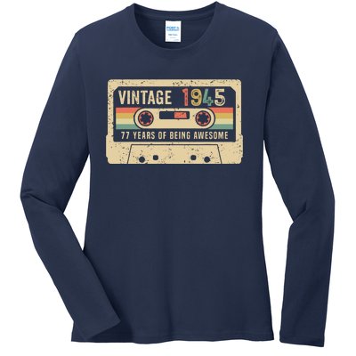 1945 Vintage Cassette Tape 77th Birthday Ladies Long Sleeve Shirt