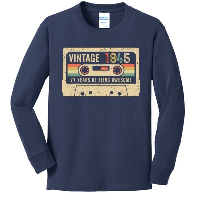 1945 Vintage Cassette Tape 77th Birthday Kids Long Sleeve Shirt