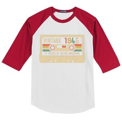 1945 Vintage Cassette Tape 77th Birthday Kids Colorblock Raglan Jersey