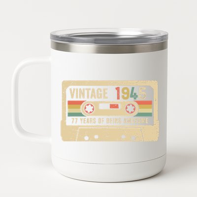 1945 Vintage Cassette Tape 77th Birthday 12 oz Stainless Steel Tumbler Cup