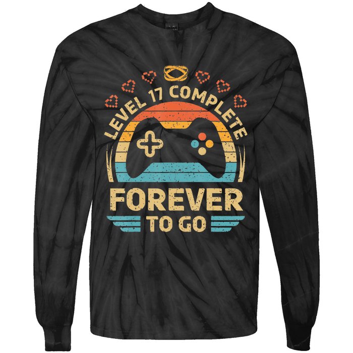 17Th Wedding Anniversary Video Gamer Level 17 Complete Tie-Dye Long Sleeve Shirt