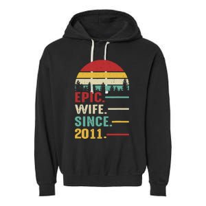 12th Wedding Anniversary For Her Epic Wife Since 2011 Garment-Dyed Fleece Hoodie