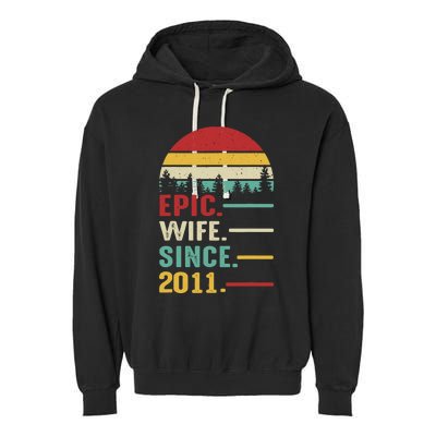 12th Wedding Anniversary For Her Epic Wife Since 2011 Garment-Dyed Fleece Hoodie