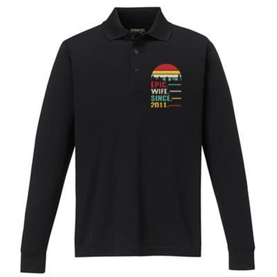 12th Wedding Anniversary For Her Epic Wife Since 2011 Performance Long Sleeve Polo