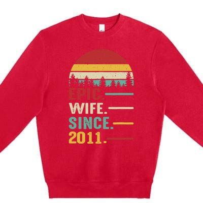 12th Wedding Anniversary For Her Epic Wife Since 2011 Premium Crewneck Sweatshirt