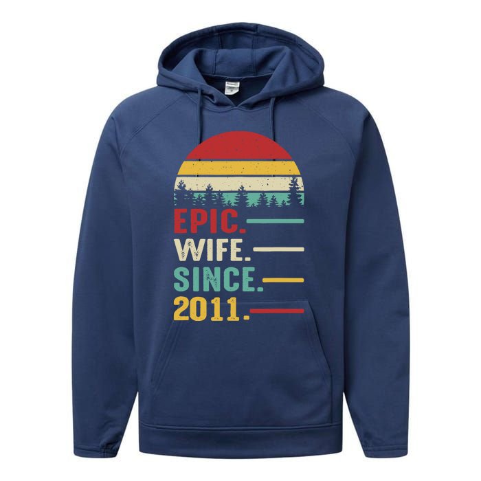 12th Wedding Anniversary For Her Epic Wife Since 2011 Performance Fleece Hoodie