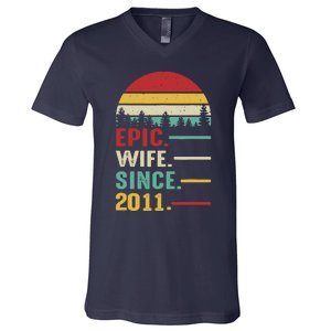 12th Wedding Anniversary For Her Epic Wife Since 2011 V-Neck T-Shirt