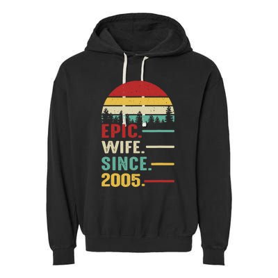 18th Wedding Anniversary For Her Epic Wife Since 2005 Garment-Dyed Fleece Hoodie