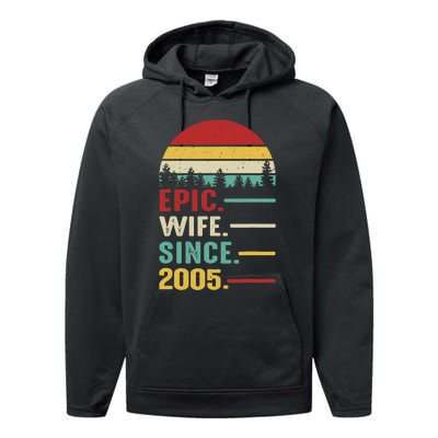 18th Wedding Anniversary For Her Epic Wife Since 2005 Performance Fleece Hoodie