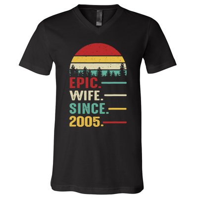 18th Wedding Anniversary For Her Epic Wife Since 2005 V-Neck T-Shirt