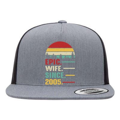 18th Wedding Anniversary For Her Epic Wife Since 2005 Flat Bill Trucker Hat