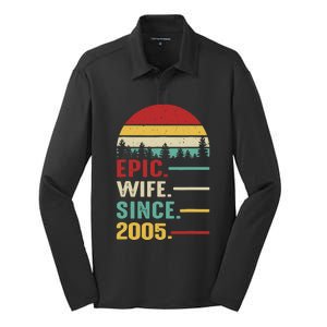 18th Wedding Anniversary For Her Epic Wife Since 2005 Silk Touch Performance Long Sleeve Polo