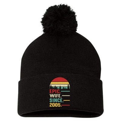 18th Wedding Anniversary For Her Epic Wife Since 2005 Pom Pom 12in Knit Beanie