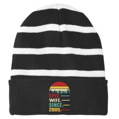 18th Wedding Anniversary For Her Epic Wife Since 2005 Striped Beanie with Solid Band