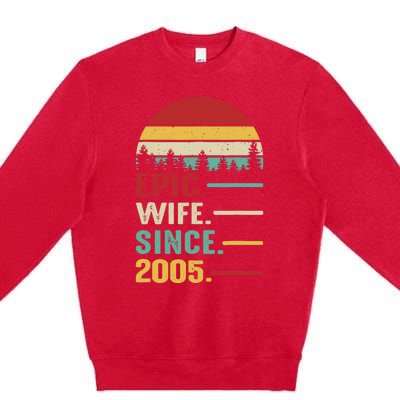 18th Wedding Anniversary For Her Epic Wife Since 2005 Premium Crewneck Sweatshirt