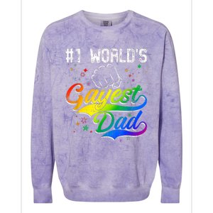 1 World's Gayest Dad Holiday Father Papa Pops Parent Hero Colorblast Crewneck Sweatshirt