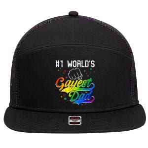 1 World's Gayest Dad Holiday Father Papa Pops Parent Hero 7 Panel Mesh Trucker Snapback Hat