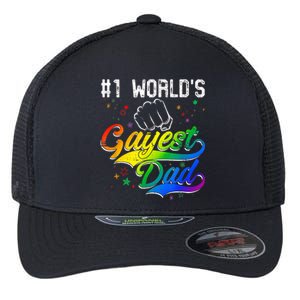 1 World's Gayest Dad Holiday Father Papa Pops Parent Hero Flexfit Unipanel Trucker Cap