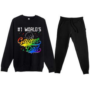 1 World's Gayest Dad Holiday Father Papa Pops Parent Hero Premium Crewneck Sweatsuit Set