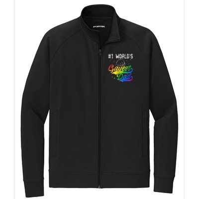 1 World's Gayest Dad Holiday Father Papa Pops Parent Hero Stretch Full-Zip Cadet Jacket