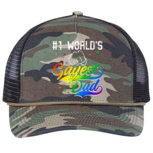 1 World's Gayest Dad Holiday Father Papa Pops Parent Hero Retro Rope Trucker Hat Cap