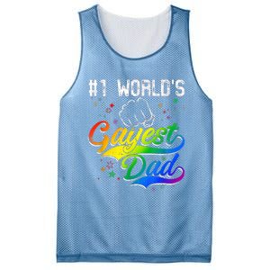 1 World's Gayest Dad Holiday Father Papa Pops Parent Hero Mesh Reversible Basketball Jersey Tank