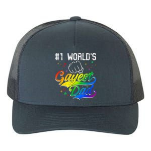 1 World's Gayest Dad Holiday Father Papa Pops Parent Hero Yupoong Adult 5-Panel Trucker Hat