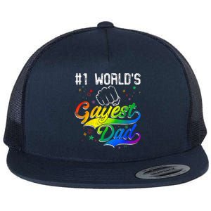 1 World's Gayest Dad Holiday Father Papa Pops Parent Hero Flat Bill Trucker Hat