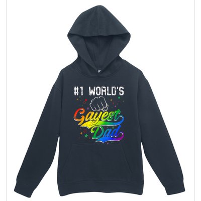 1 World's Gayest Dad Holiday Father Papa Pops Parent Hero Urban Pullover Hoodie