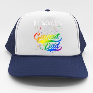 1 World's Gayest Dad Holiday Father Papa Pops Parent Hero Trucker Hat