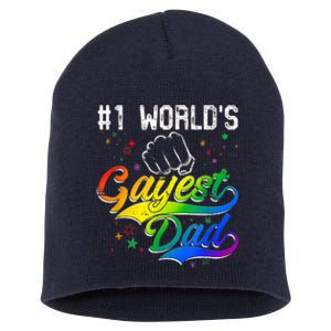 1 World's Gayest Dad Holiday Father Papa Pops Parent Hero Short Acrylic Beanie