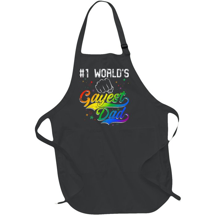 1 World's gayest Dad Holiday Father Papa Pops Parent Hero Full-Length Apron With Pockets