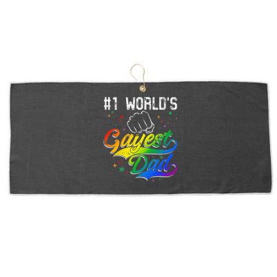 1 World's gayest Dad Holiday Father Papa Pops Parent Hero Large Microfiber Waffle Golf Towel