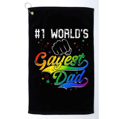 1 World's gayest Dad Holiday Father Papa Pops Parent Hero Platinum Collection Golf Towel