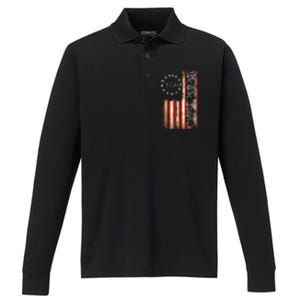 1776 We The People Patriotic American Constitution Performance Long Sleeve Polo