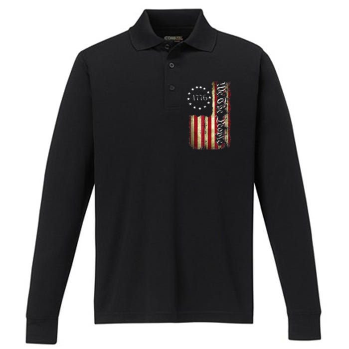 1776 We The People Patriotic American Constitution Performance Long Sleeve Polo