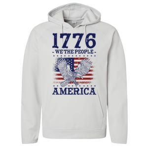 1776 We The People American Flag Eagle Patriotic Performance Fleece Hoodie