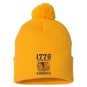 1776 We The People American Flag Eagle Patriotic Pom Pom 12in Knit Beanie